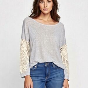 EMMA & SAM Crochet Sleeve Drop Shoulder Top